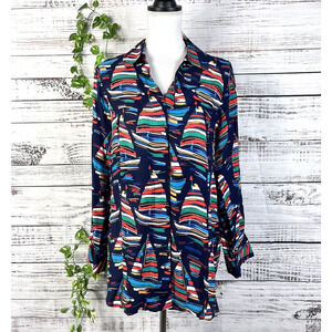 Soft Surroundings Blouse Shirt size Medium Sail Away Sailor Sail Boats Nautical